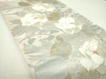 平和屋着物▼太鼓柄袋帯　駒刺繍　花鳥文　金銀彩　正絹　逸品　DABJ8978ps