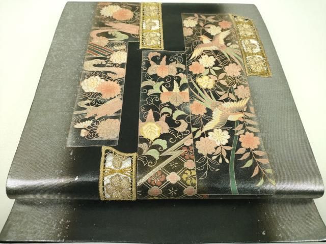 平和屋着物▼太鼓柄袋帯　刺繍　鳳凰花文　金銀彩　引箔　正絹　逸品　DABJ8980ps