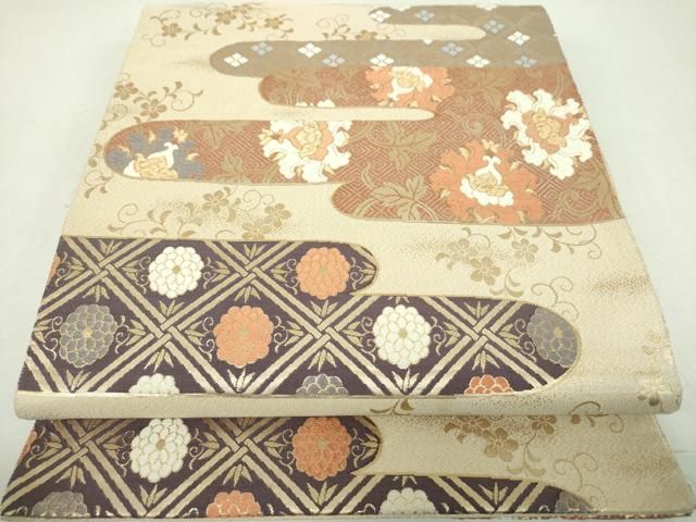 平和屋着物▼六通柄袋帯　霞花文　金糸　正絹　逸品　DABJ8982ps