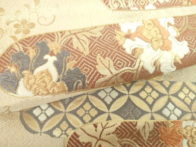 平和屋着物▼六通柄袋帯　霞花文　金糸　正絹　逸品　DABJ8982ps