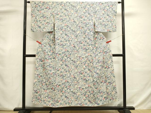 平和屋着物■上質な小紋　型染め　流水籬花文　正絹　逸品　DABJ9014ya