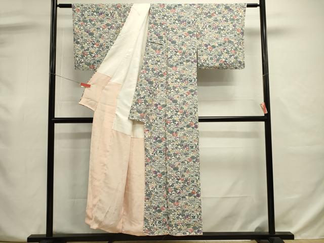 平和屋着物■上質な小紋　型染め　流水籬花文　正絹　逸品　DABJ9014ya