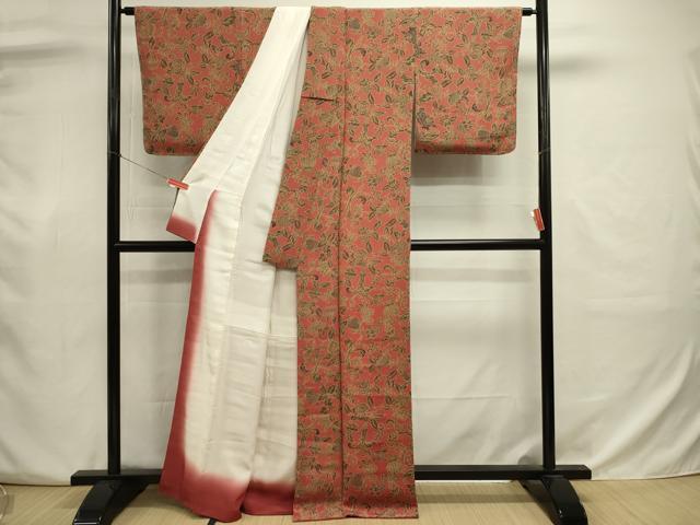平和屋着物■上質な小紋　更紗花文　鬼しぼ縮緬　正絹　逸品　未使用　DABJ9020ya