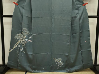 平和屋着物■訪問着　作家物　枝松花文　銀彩　正絹　逸品　DABJ9022ya