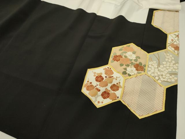 平和屋着物■豪華黒留袖　駒刺繍　亀甲花文　枝梅　金彩　正絹　逸品　DABJ9024ya