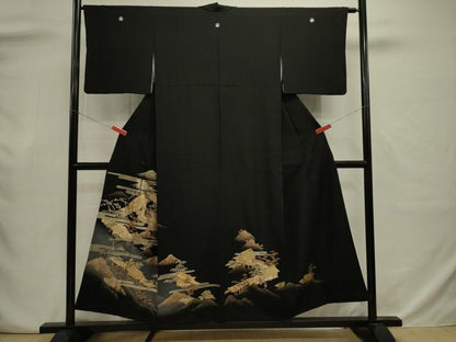 平和屋着物■豪華黒留袖　風景人物花文　暈し染め　金銀彩　正絹　逸品　DABJ9031ya