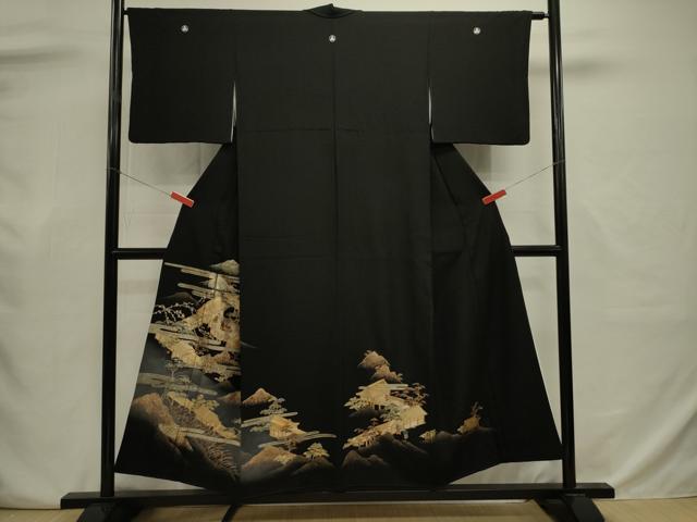 平和屋着物■豪華黒留袖　風景人物花文　暈し染め　金銀彩　正絹　逸品　DABJ9031ya