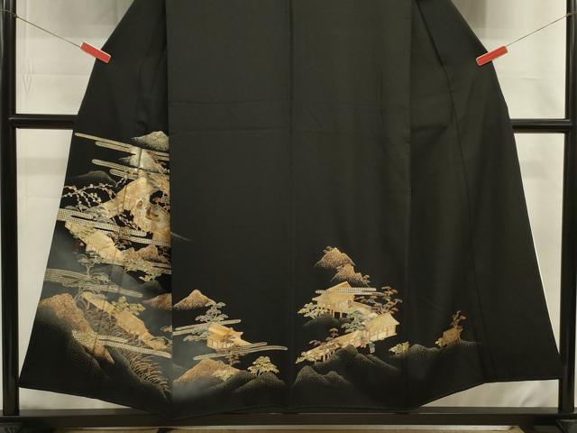 平和屋着物■豪華黒留袖　風景人物花文　暈し染め　金銀彩　正絹　逸品　DABJ9031ya