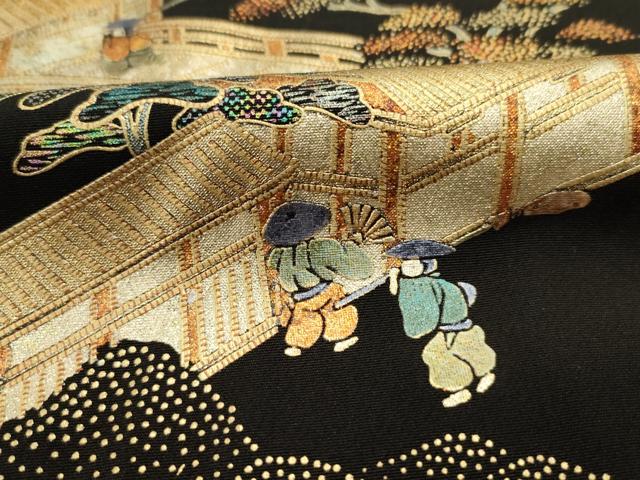 平和屋着物■豪華黒留袖　風景人物花文　暈し染め　金銀彩　正絹　逸品　DABJ9031ya