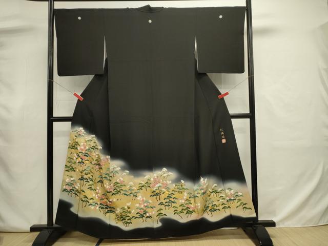 平和屋着物■豪華黒留袖　作家物　駒刺繍　花松文　暈し染め　金彩　正絹　逸品　DABJ9032ya
