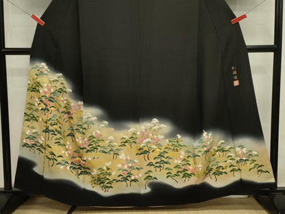 平和屋着物■豪華黒留袖　作家物　駒刺繍　花松文　暈し染め　金彩　正絹　逸品　DABJ9032ya