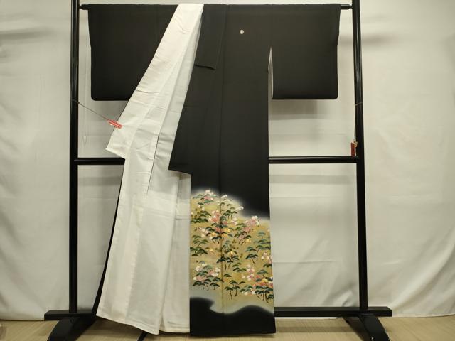 平和屋着物■豪華黒留袖　作家物　駒刺繍　花松文　暈し染め　金彩　正絹　逸品　DABJ9032ya