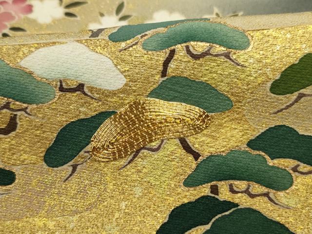 平和屋着物■豪華黒留袖　作家物　駒刺繍　花松文　暈し染め　金彩　正絹　逸品　DABJ9032ya