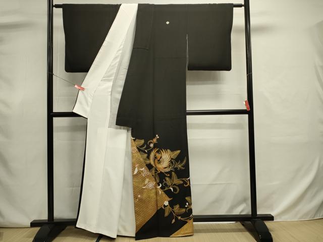 平和屋着物■豪華黒留袖　鳳凰花文　金銀彩　正絹　逸品　DABJ9036ya