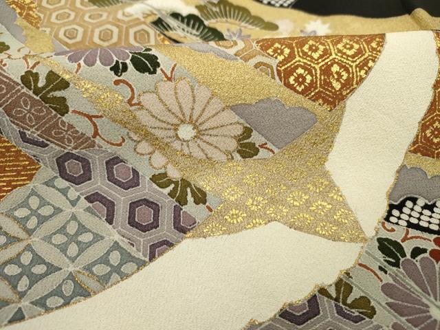平和屋着物■豪華黒留袖　駒刺繍　飛鶴花松熨斗文　金彩　正絹　逸品　DABJ9037ya