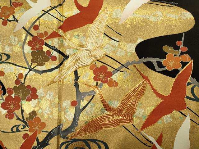 平和屋着物■豪華黒留袖　作家物　駒刺繍　飛鶴花文　枝梅　金銀彩　正絹　逸品　DABJ9038ya