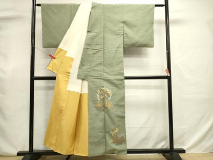 平和屋着物■中国三大刺繍　相良刺繍　総刺繍　色留訪問着　紬地　鳳凰花文　正絹　逸品　DABJ9042ya