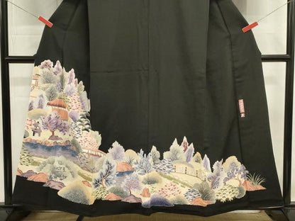 平和屋着物■豪華黒留袖　友禅　作家物　風景花松文　岡山後楽園　正絹　逸品　DABJ9043ya
