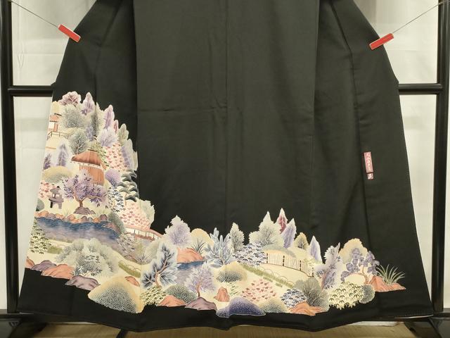 平和屋着物■豪華黒留袖　友禅　作家物　風景花松文　岡山後楽園　正絹　逸品　DABJ9043ya