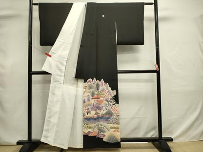 平和屋着物■豪華黒留袖　友禅　作家物　風景花松文　岡山後楽園　正絹　逸品　DABJ9043ya