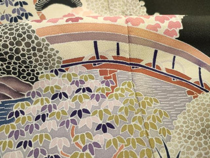 平和屋着物■豪華黒留袖　友禅　作家物　風景花松文　岡山後楽園　正絹　逸品　DABJ9043ya