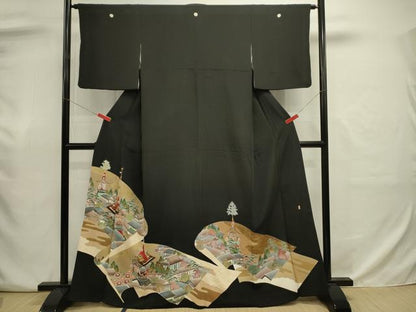 平和屋着物■豪華黒留袖　作家物　風景花松文　山車　正絹　逸品　DABJ9048ya