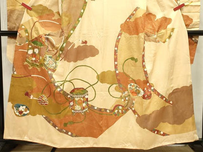 平和屋着物■豪華振袖　駒刺繍　貝桶花文　金彩　正絹　逸品　DABJ9049ya