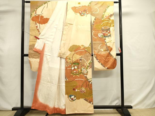 平和屋着物■豪華振袖　駒刺繍　貝桶花文　金彩　正絹　逸品　DABJ9049ya