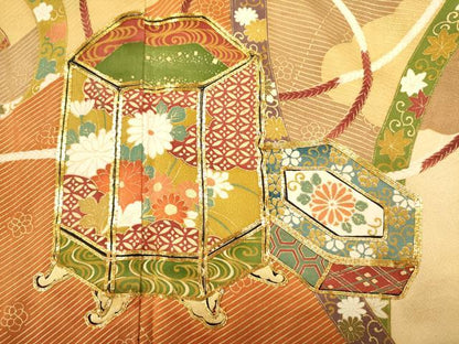 平和屋着物■豪華振袖　駒刺繍　貝桶花文　金彩　正絹　逸品　DABJ9049ya