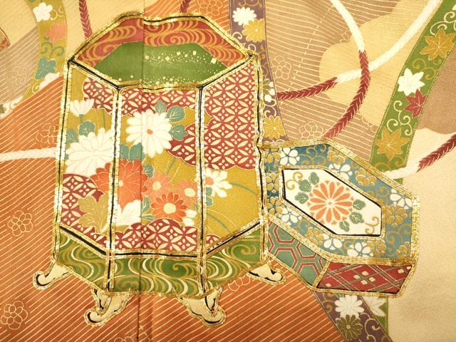 平和屋着物■豪華振袖　駒刺繍　貝桶花文　金彩　正絹　逸品　DABJ9049ya