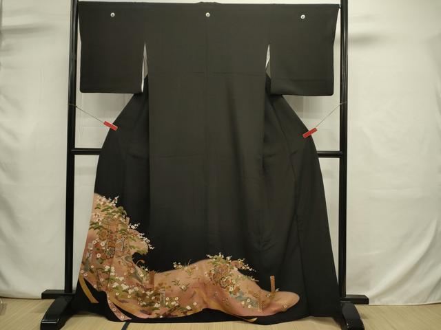 平和屋着物■豪華黒留袖　御所車人物花松文　枝梅　暈し染め　金彩　正絹　逸品　DABJ9053ya