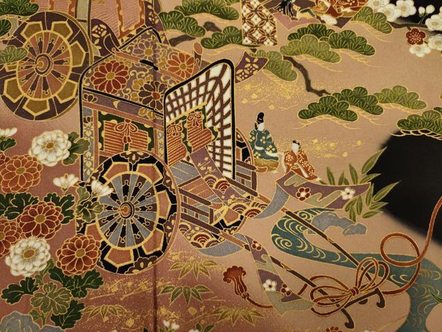 平和屋着物■豪華黒留袖　御所車人物花松文　枝梅　暈し染め　金彩　正絹　逸品　DABJ9053ya