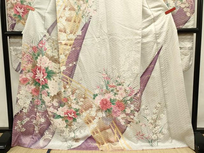 平和屋着物■豪華振袖　渡橋花文　牡丹　金彩　正絹　逸品　DABJ9055ya