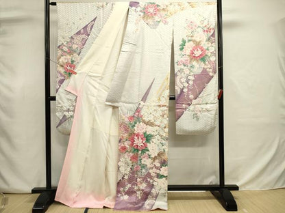 平和屋着物■豪華振袖　渡橋花文　牡丹　金彩　正絹　逸品　DABJ9055ya