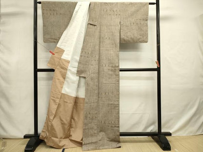平和屋着物■上質な紬　横段抽象文　正絹　逸品　DABJ9057ya