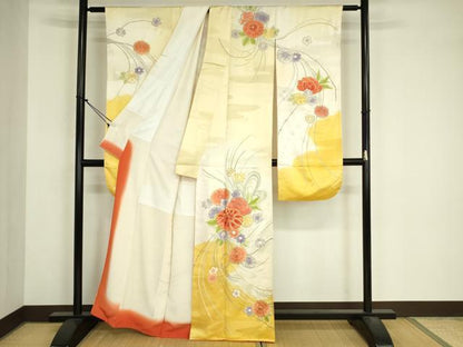平和屋着物■豪華振袖　総刺繍　駒刺繍　草花文　暈し染め　金銀糸　正絹　逸品　DABJ9062ya