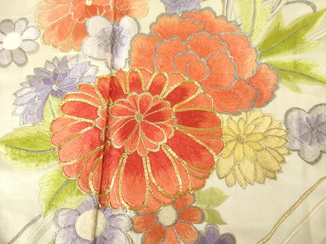 平和屋着物■豪華振袖　総刺繍　駒刺繍　草花文　暈し染め　金銀糸　正絹　逸品　DABJ9062ya