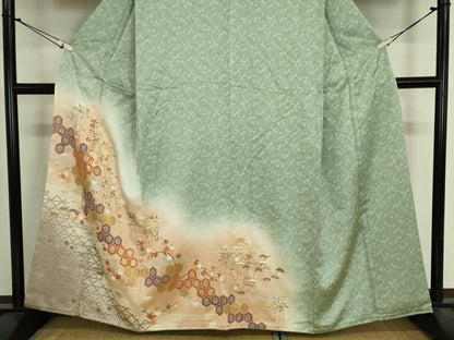 平和屋着物■訪問着　駒刺繍　亀甲花文　暈し染め　金彩　やまと誂製　正絹　逸品　DABJ9065ya
