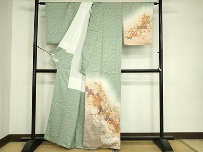 平和屋着物■訪問着　駒刺繍　亀甲花文　暈し染め　金彩　やまと誂製　正絹　逸品　DABJ9065ya