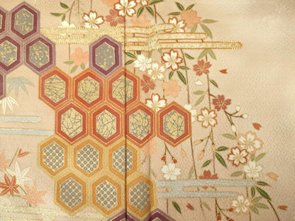 平和屋着物■訪問着　駒刺繍　亀甲花文　暈し染め　金彩　やまと誂製　正絹　逸品　DABJ9065ya