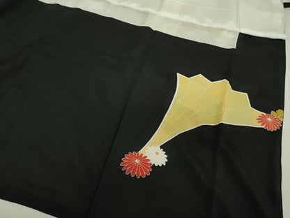 平和屋着物■豪華黒留袖　駒刺繍　檜扇吉祥花文　菊　金彩　正絹　逸品　DABJ9067ya