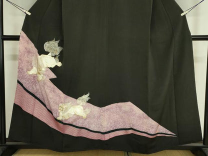 平和屋着物■豪華黒留袖　刺繍　唐獅子　金銀糸　正絹　逸品　DABJ9069ya