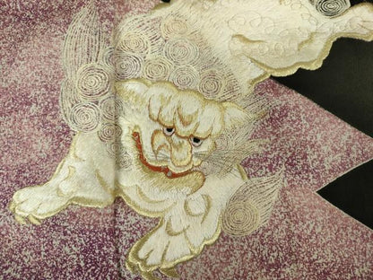 平和屋着物■豪華黒留袖　刺繍　唐獅子　金銀糸　正絹　逸品　DABJ9069ya