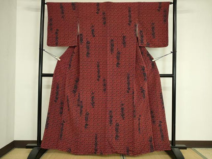 平和屋着物■上質な小紋　型染め　草花菱文　鬼しぼ縮緬　正絹　逸品　未使用　DABJ9070ya