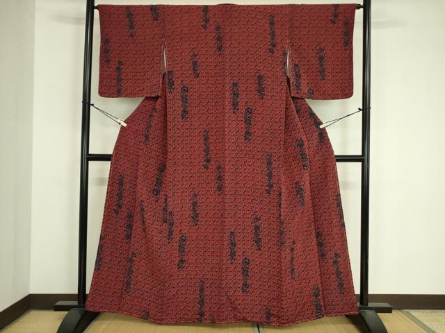 平和屋着物■上質な小紋　型染め　草花菱文　鬼しぼ縮緬　正絹　逸品　未使用　DABJ9070ya