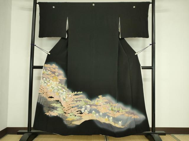 平和屋着物■豪華黒留袖　神輿　唐子　暈し染め　金銀彩　正絹　逸品　DABJ9072ya