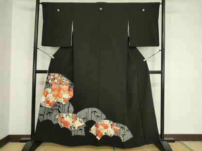 平和屋着物■豪華黒留袖　駒刺繍　地紙花文　鹿の子　金銀糸　正絹　逸品　DABJ9073ya