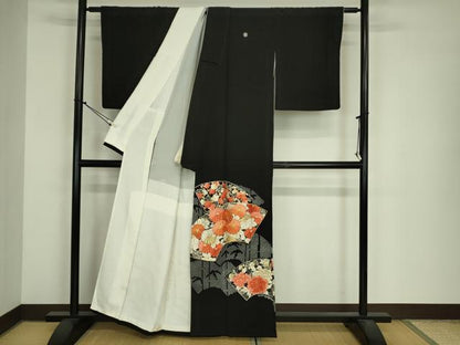 平和屋着物■豪華黒留袖　駒刺繍　地紙花文　鹿の子　金銀糸　正絹　逸品　DABJ9073ya
