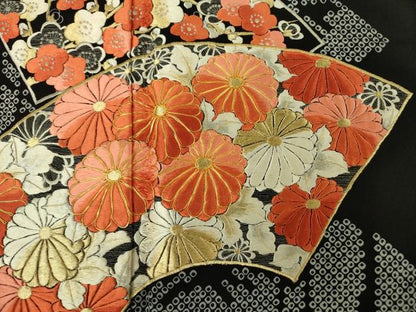 平和屋着物■豪華黒留袖　駒刺繍　地紙花文　鹿の子　金銀糸　正絹　逸品　DABJ9073ya