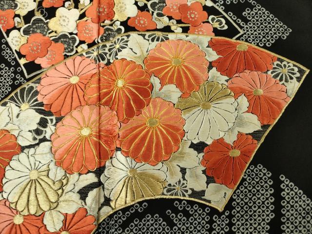平和屋着物■豪華黒留袖　駒刺繍　地紙花文　鹿の子　金銀糸　正絹　逸品　DABJ9073ya